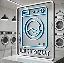 Load image into Gallery viewer, Laundry neon sign, laundromat neon sign, open laundry sign, wash and fold neon sign, self service laundry sign, coin laundry neon sign, dry cleaning neon sign, laundry room neon light, laundry open sign, neon laundry light
