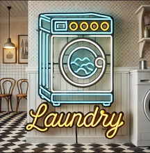 Load image into Gallery viewer, Laundry neon sign, laundromat neon sign, open laundry sign, wash and fold neon sign, self service laundry sign, coin laundry neon sign, dry cleaning neon sign, laundry room neon light, laundry open sign, neon laundry light