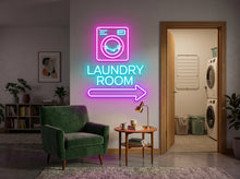 Load image into Gallery viewer, Laundry Room Neon Sign, Laundry Arrow Neon Sign, Wash Room Neon Sign