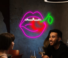 Load image into Gallery viewer, Lips neon sign, cherry neon sign, lips and cherry neon sign, neon sign lips with cherry, Neon Lips Sign Acrylic Art