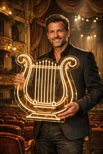 Load image into Gallery viewer, Lyre Neon Sign, harp lyre neon sign, ancient lyre neon sign, classical instrument neon sign warm white