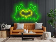 Load image into Gallery viewer, Hands Folded Heart neon sign, hands showing heart gesture neon sign, hands making heart neon sign