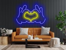 Load image into Gallery viewer, Hands Folded Heart neon sign, hands showing heart gesture neon sign, hands making heart neon sign