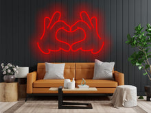 Load image into Gallery viewer, Hands Folded Heart neon sign, hands showing heart gesture neon sign, hands making heart neon sign