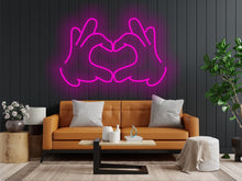 Load image into Gallery viewer, Hands Folded Heart neon sign, hands showing heart gesture neon sign, hands making heart neon sign