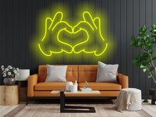 Load image into Gallery viewer, Hands Folded Heart neon sign, hands showing heart gesture neon sign, hands making heart neon sign