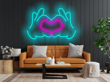 Load image into Gallery viewer, Hands Folded Heart neon sign, hands showing heart gesture neon sign, hands making heart neon sign