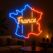 Load image into Gallery viewer, France Outline map Neon Sign, French Map Neon Sign, France Silhouette Neon Sign