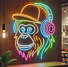 Load image into Gallery viewer, Monkey Head Neon Sign with Headphones – Fun Music Neon Light for Room, Studio, or Party Decor