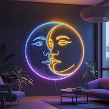 Load image into Gallery viewer, Sun Moon Kiss Neon Sign, Celestial embrace neon sign, Solar lunar neon sign Multicolor