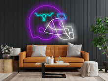 Load image into Gallery viewer, Football Helmet neon sign, Gridiron helmet neon sign, Sports helmet neon sign 20in Purple