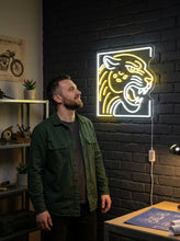 Load image into Gallery viewer, Leopard Snarl Neon Sign, Framed growling neon sign, Roaring wildcat neon sign