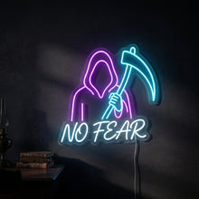 Load image into Gallery viewer, Grim Reaper Neon Sign, No Fear Neon Sign, Death Scythe Neon Sign White