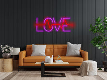 Load image into Gallery viewer, Neon sign that says love and has a pulse inside it, neon sign combining heart and pulse, love neon sign, neon sign gift for lovers