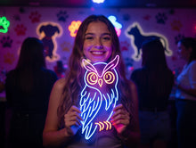 Load image into Gallery viewer, Wise owl neon sign, night owl neon sign, forest owl neon sign