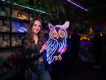 Load image into Gallery viewer, Wise owl neon sign, night owl neon sign, forest owl neon sign