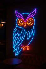 Load image into Gallery viewer, Wise owl neon sign, night owl neon sign, forest owl neon sign Multicolor