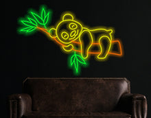 Load image into Gallery viewer, Panda neon sign, panda on a bamboo branch Neon Sign, game room decor, animal neon sign, art kawaii decor neon lights