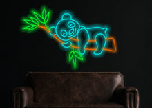 Load image into Gallery viewer, Panda neon sign, panda on a bamboo branch Neon Sign, game room decor, animal neon sign, art kawaii decor neon lights