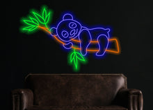 Load image into Gallery viewer, Panda neon sign, panda on a bamboo branch Neon Sign, game room decor, animal neon sign, art kawaii decor neon lights