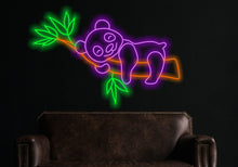 Load image into Gallery viewer, Panda neon sign, panda on a bamboo branch Neon Sign, game room decor, animal neon sign, art kawaii decor neon lights