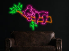 Load image into Gallery viewer, Panda neon sign, panda on a bamboo branch Neon Sign, game room decor, animal neon sign, art kawaii decor neon lights