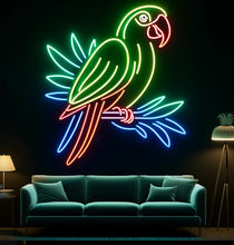 Load image into Gallery viewer, Perched Parrot neon sign, Caribbean Parrot neon sign, Bright Parrot neon sign Multicolor