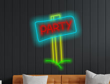 Load image into Gallery viewer, Neon Party Sign, Party Plaque Neon, Celebration Neon Sign, Festive Neon Lighting, Celebration neon sign, Soiree neon sign, Event neon sign