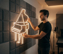 Load image into Gallery viewer, Piano Neon sign – Grand Piano Silhouette & Musical Keys | Classical Instrument Performance sign