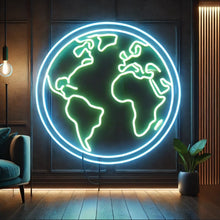 Load image into Gallery viewer, Planet Earth Neon sign – Global Sphere Map Silhouette | Detailed World Continent Outline sign