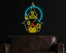 Load image into Gallery viewer, Haunted castle neon, Ghostly pumpkin neon lights, Ghostly glow pumpkin sign, Haunted pumpkin neon display, Halloween spirit neon sign