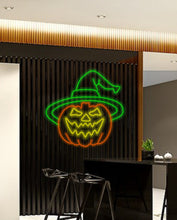 Load image into Gallery viewer, Pumpkin neon sign Halloween, Unique Halloween neon decor, Halloween pumpkin neon light, Specialty Halloween neon sign, pumpkin glow sign