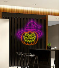 Load image into Gallery viewer, Pumpkin neon sign Halloween, Unique Halloween neon decor, Halloween pumpkin neon light, Specialty Halloween neon sign, pumpkin glow sign