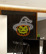 Load image into Gallery viewer, Pumpkin neon sign Halloween, Unique Halloween neon decor, Halloween pumpkin neon light, Specialty Halloween neon sign, pumpkin glow sign