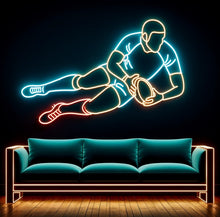 Load image into Gallery viewer, Rugby Player Jump neon sign, Rugby Ball Catch neon sign, Rugby Action neon sign Multicolor