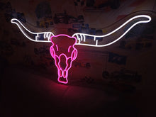 Load image into Gallery viewer, Bull scull neon sign, longhorn scull neon sign, bull scull neon light, Cow scull neon sign, Neon bull scull head sign, Western-themed neon sign, texas neon sign