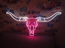 Load image into Gallery viewer, Bull scull neon sign, longhorn scull neon sign, bull scull neon light, Cow scull neon sign, Neon bull scull head sign, Western-themed neon sign, texas neon sign