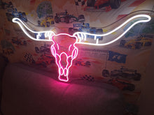 Load image into Gallery viewer, Bull scull neon sign, longhorn scull neon sign, bull scull neon light, Cow scull neon sign, Neon bull scull head sign, Western-themed neon sign, texas neon sign