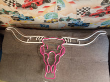 Load image into Gallery viewer, Bull scull neon sign, longhorn scull neon sign, bull scull neon light, Cow scull neon sign, Neon bull scull head sign, Western-themed neon sign, texas neon sign