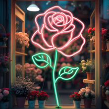Load image into Gallery viewer, Romantic Rose Neon Sign, Botanical Rose Neon Sign, Bloom Neon Sign Red