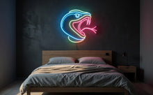 Load image into Gallery viewer, Snake head neon sign, Snake head neon sign, Neon snake sign with open mouth, Snake head shaped neon light, Neon snake head with open jaws