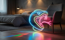 Load image into Gallery viewer, Snake head neon sign, Snake head neon sign, Neon snake sign with open mouth, Snake head shaped neon light, Neon snake head with open jaws