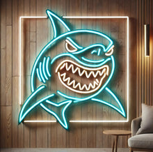 Load image into Gallery viewer, Shark neon sign, neon shark light, neon shark sign, shark LED sign, neon shark decor, custom shark neon sign, shark light-up sign, neon shark wall art, LED shark light sign, shark neon wall decor