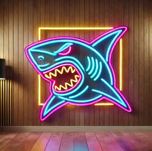 Load image into Gallery viewer, Shark neon sign, neon shark light, neon shark sign, shark LED sign, neon shark decor, custom shark neon sign, shark light-up sign, neon shark wall art, LED shark light sign, shark neon wall decor