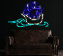 Load image into Gallery viewer, Ship neon sign, Boat neon sign, Neon sign with ship design, Maritime neon sign, Sailboat neon sign, Ship silhouette neon sign, sea walldecor