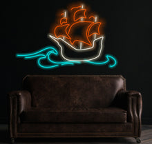 Load image into Gallery viewer, Ship neon sign, Boat neon sign, Neon sign with ship design, Maritime neon sign, Sailboat neon sign, Ship silhouette neon sign, sea walldecor