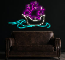 Load image into Gallery viewer, Ship neon sign, Boat neon sign, Neon sign with ship design, Maritime neon sign, Sailboat neon sign, Ship silhouette neon sign, sea walldecor