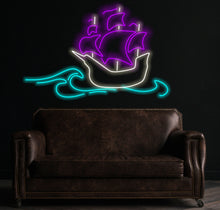 Load image into Gallery viewer, Ship neon sign, Boat neon sign, Neon sign with ship design, Maritime neon sign, Sailboat neon sign, Ship silhouette neon sign, sea walldecor