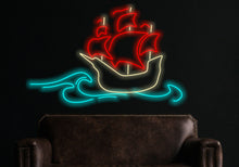 Load image into Gallery viewer, Ship neon sign, Boat neon sign, Neon sign with ship design, Maritime neon sign, Sailboat neon sign, Ship silhouette neon sign, sea walldecor