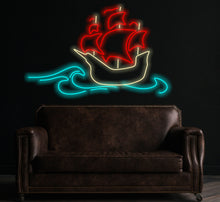 Load image into Gallery viewer, Ship neon sign, Boat neon sign, Neon sign with ship design, Maritime neon sign, Sailboat neon sign, Ship silhouette neon sign, sea walldecor